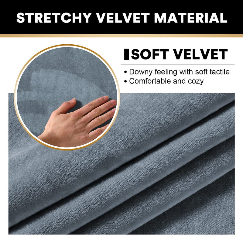 PrinceDeco Velvet Couch Cover Loveseat Covers for 2 Cushion Couch 3 Piece Sofa Covers for Dogs Washable Loveseat Covers Width Up to 72 Inch No Slip Stretch Sofa Slipcover(Medium, Stone Blue) - Image 4